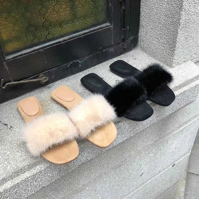 ローヒール ファー サンダル 2color/3412780