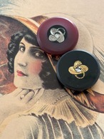 20mm Japanese ヴィンテージボタン ブラック／ワインレッド  ストーン  レトロ アクセサリーパーツ 装飾材 カルトナージュ