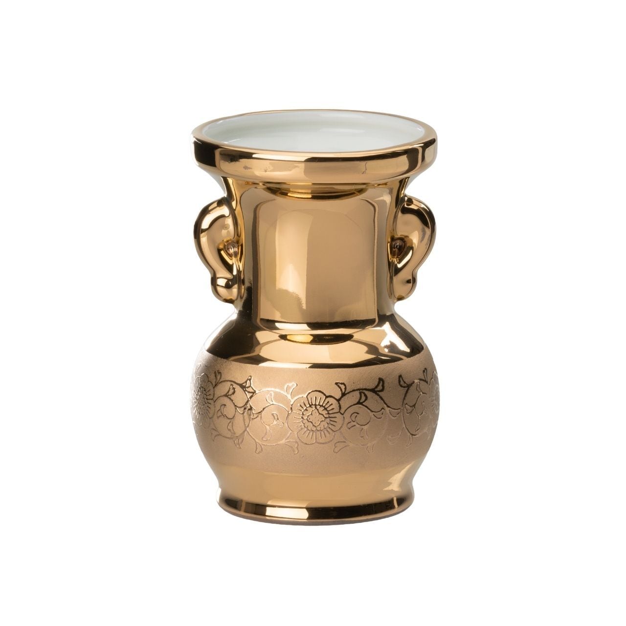【 江戸期金銅製双耳花器 】　渡来古代様式　寺院仏具 コンパクト仏壇に最適！】金唐草仏具 3.5玉仏花（花瓶 / 仏花瓶）日本