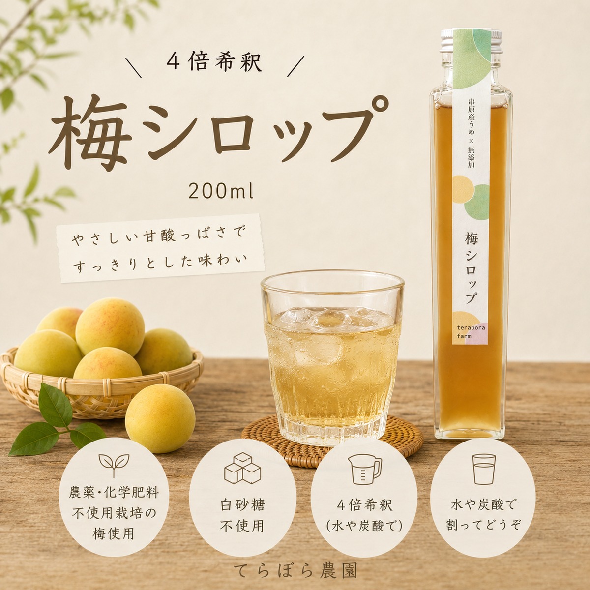 自然の美味しい梅ジュースの素（梅シロップ)x10 梅シロップ 200ml | てらぼら農園