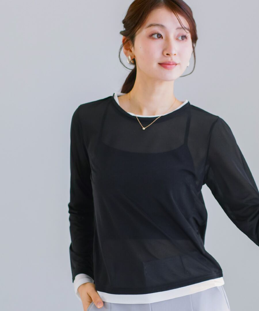 SALE 30％OFF】【 抜け感で魅せる 】 強撚シアー・配色カットソー