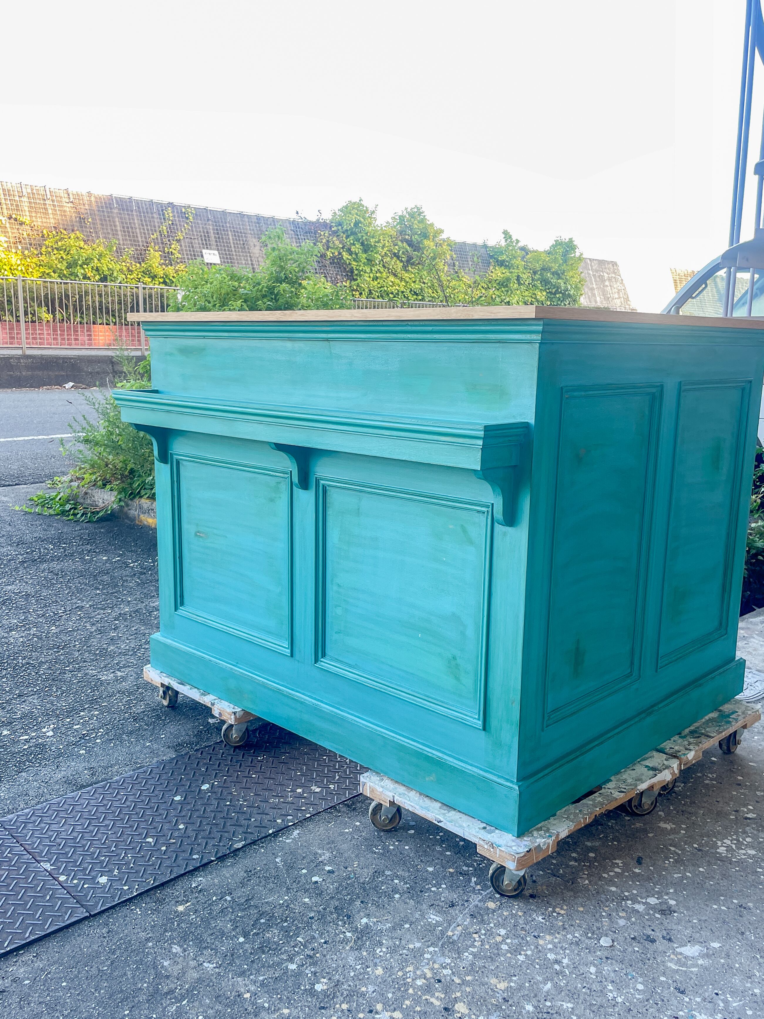 美容室向けアンティーク調L字カウンター123 （特注レジカウンター