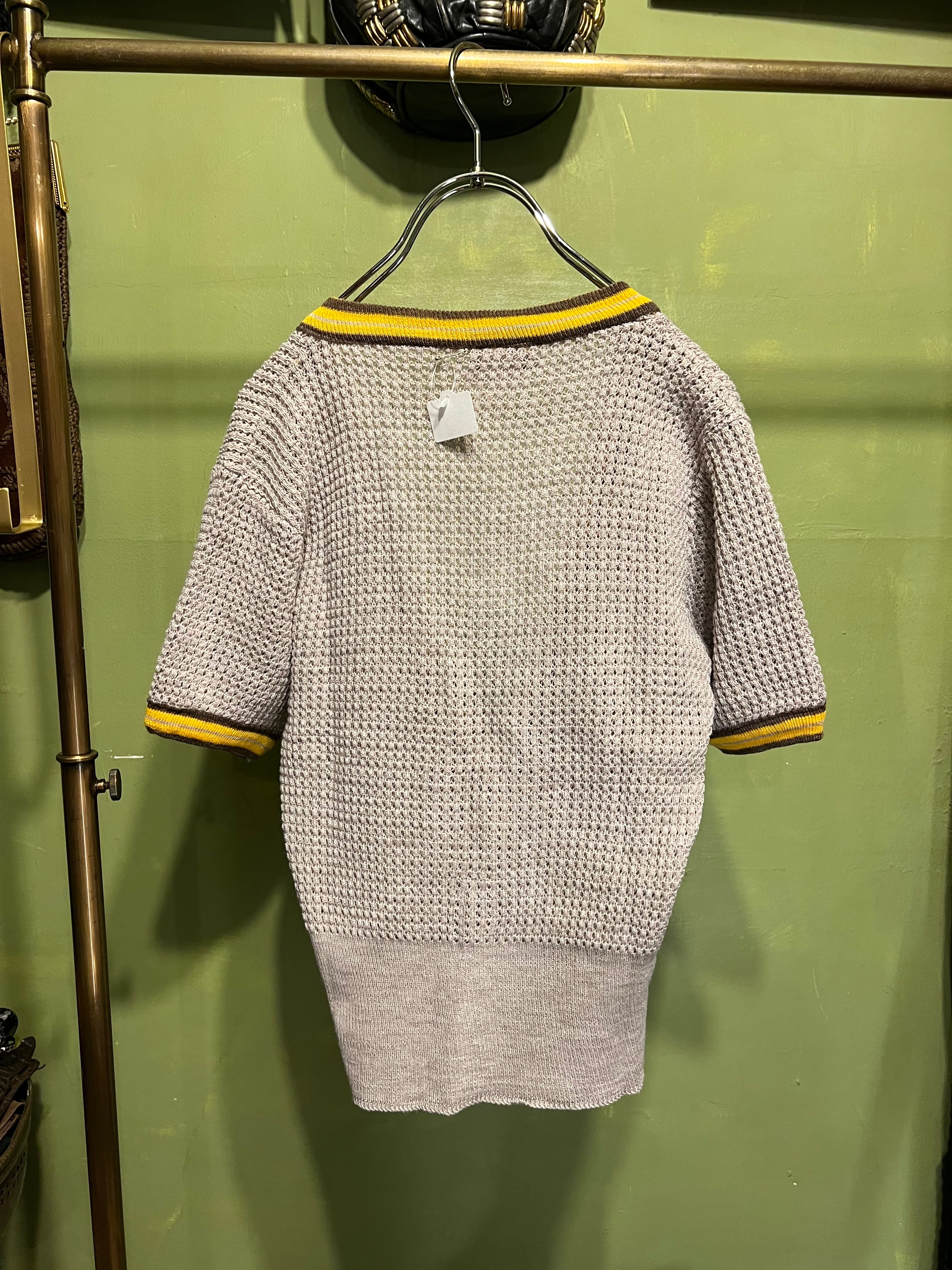 70s gray × yellow knit cardigan ( ヴィンテージ グレー × イエロー