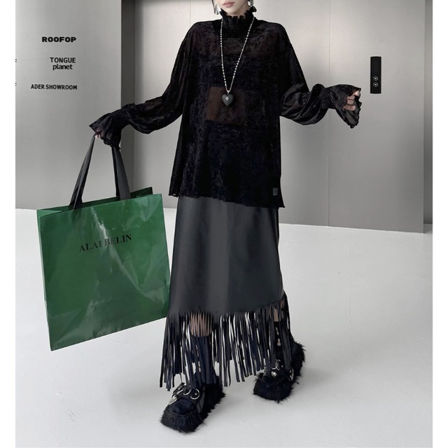 Velvet sheer frill blouse【2color】 C1324