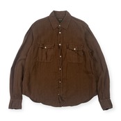 リネン100% Henry Cotton’s ヘンリーコットンズ ダブルポケット 長袖シャツ 41/ブラウン メンズ