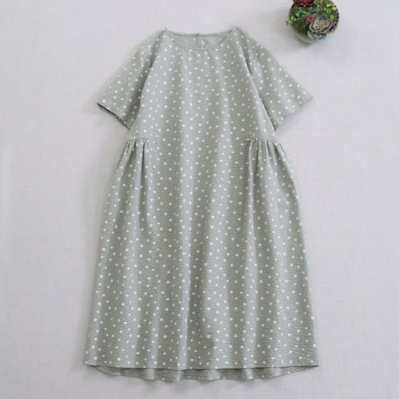 コットンドットプリントワンピース W1757