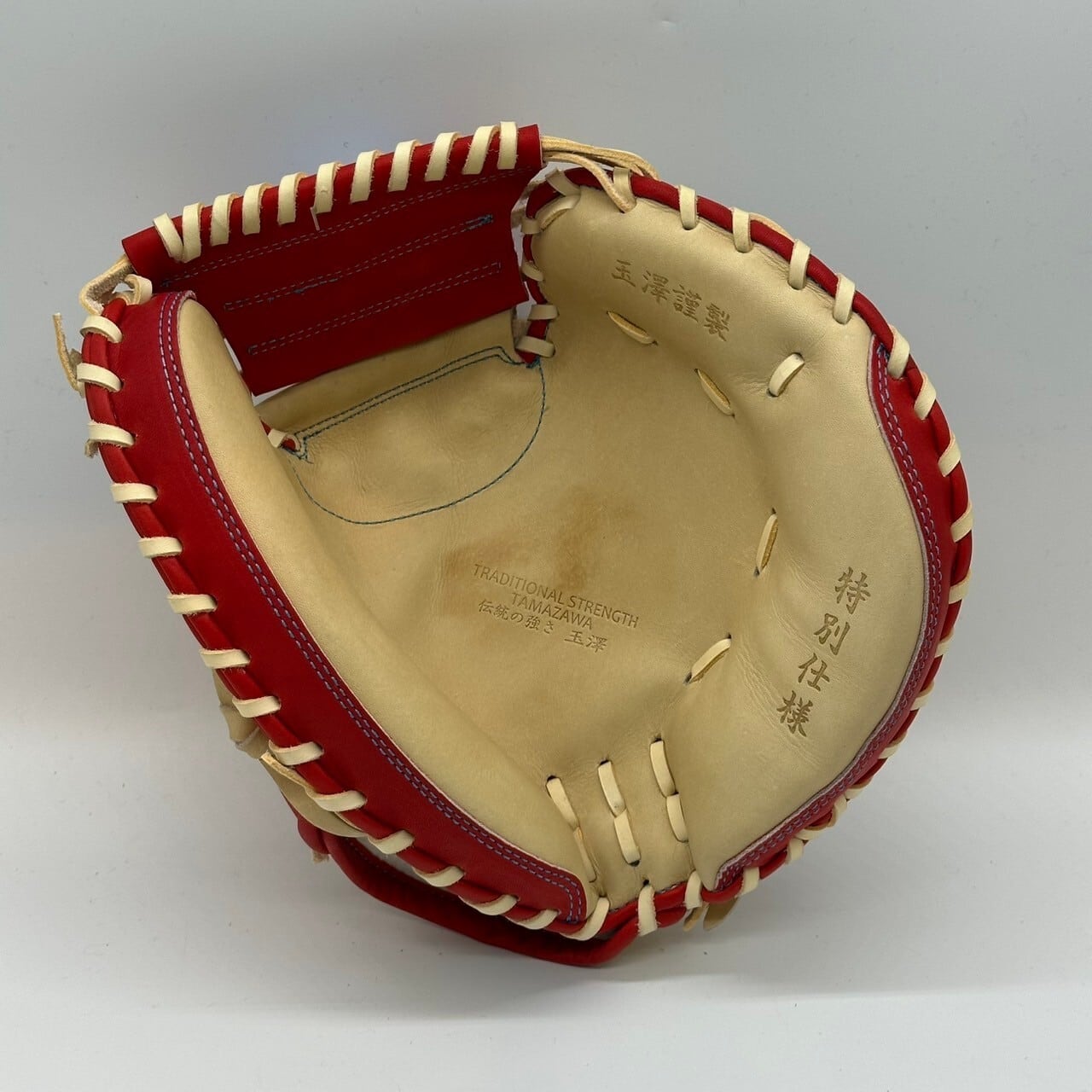 【軟式】【ジュニア】玉澤 キャッチャーミット 本体キャメルxレッドxブラック 紐キャメル|タマザワ_02