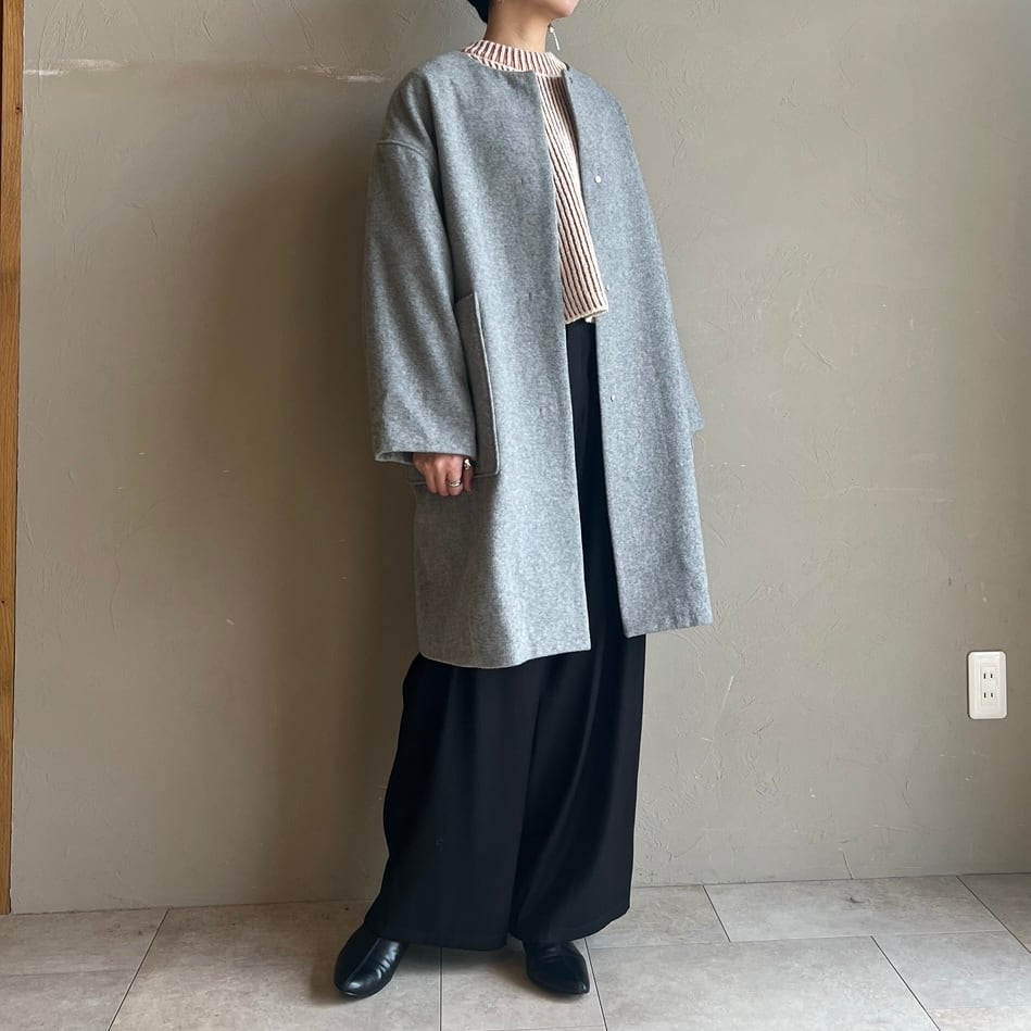 現行♡pas de calais レトロパイルインレーコート ノーカラー ウール CYNICAL】ノーカラーウールコート | valance 福井｜レディース