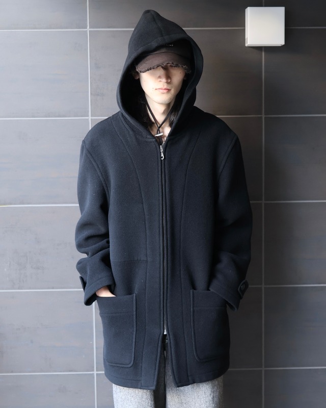 Zip-up hoodie mid-length coat