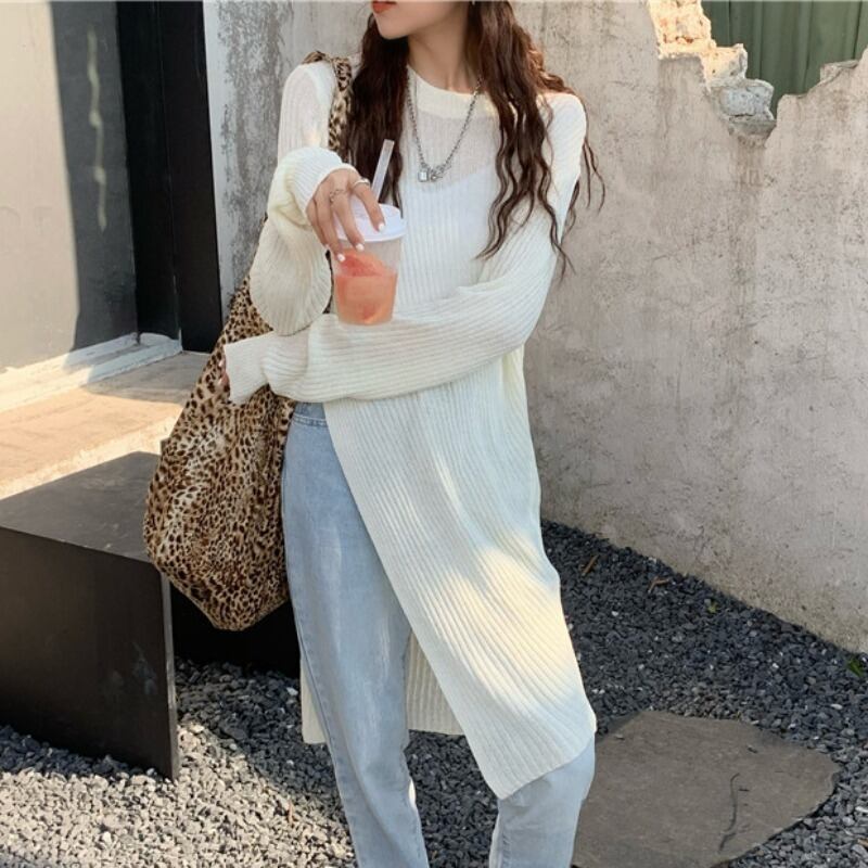 スプリングスタイルニットカラースリットブラウス 春物 ピュア YY-ファッション82542808944