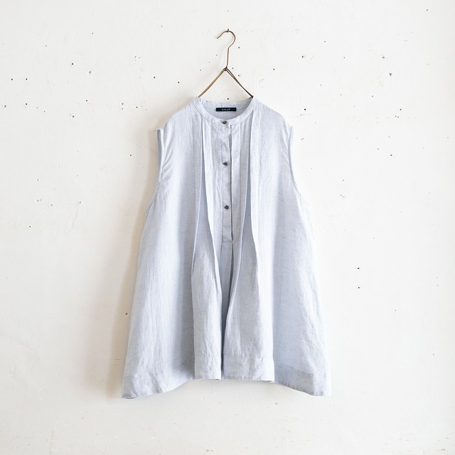 pin tuck sleeveless blouse／light weight linen〈powder blue 〉