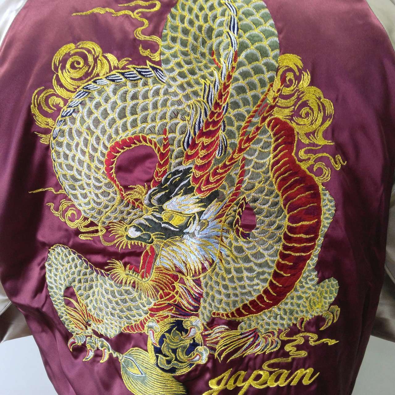 神龍刺繍スカジャン L ワインカラー Embroidered jumper(SUKAJYAN