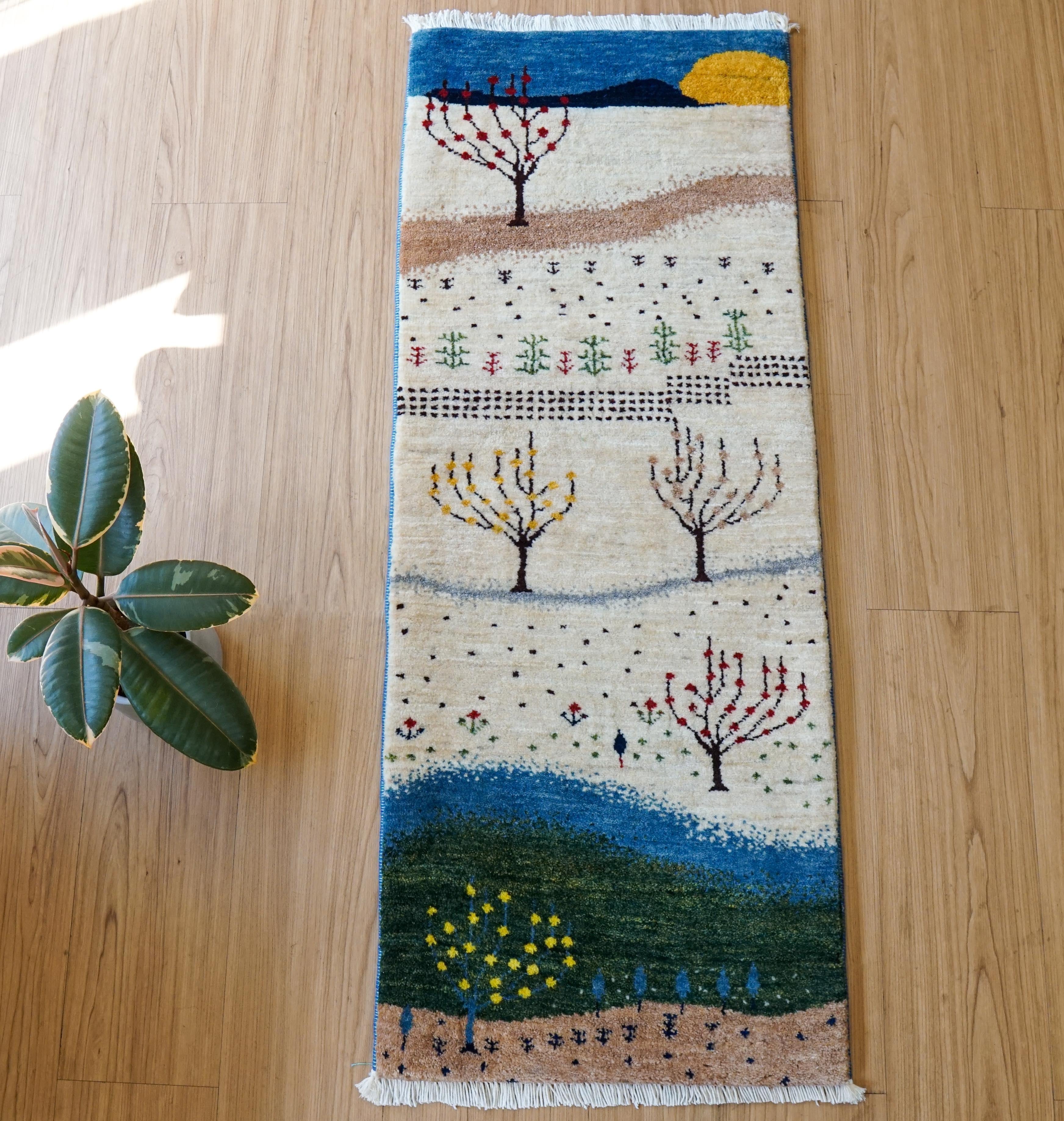 ペルシャ手織り カシュクリ ギャッベ リズバフト 95×64cm ギャベ 148×49cm【ペルシャ手織りカシュクリギャッベ] リズ バフト ギャッベ