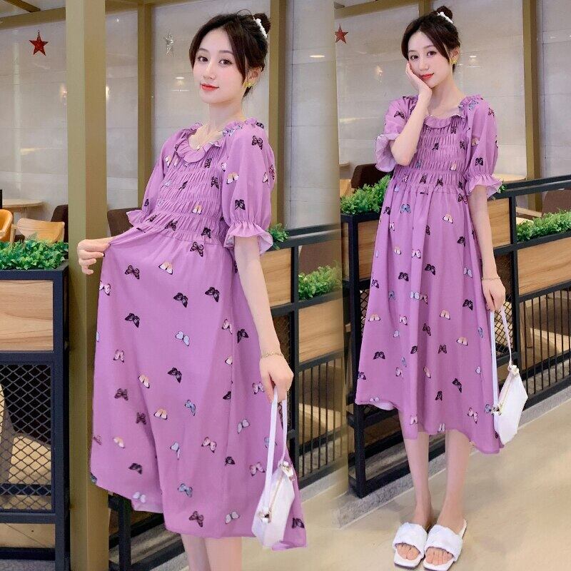 【新作】【送料無料】 8959＃マタニティ服サマーコットン半袖ルーズミッドロングAラインドレス妊婦妊娠服 ショート ハーフスリーブ 夏物 AL expec322923302730