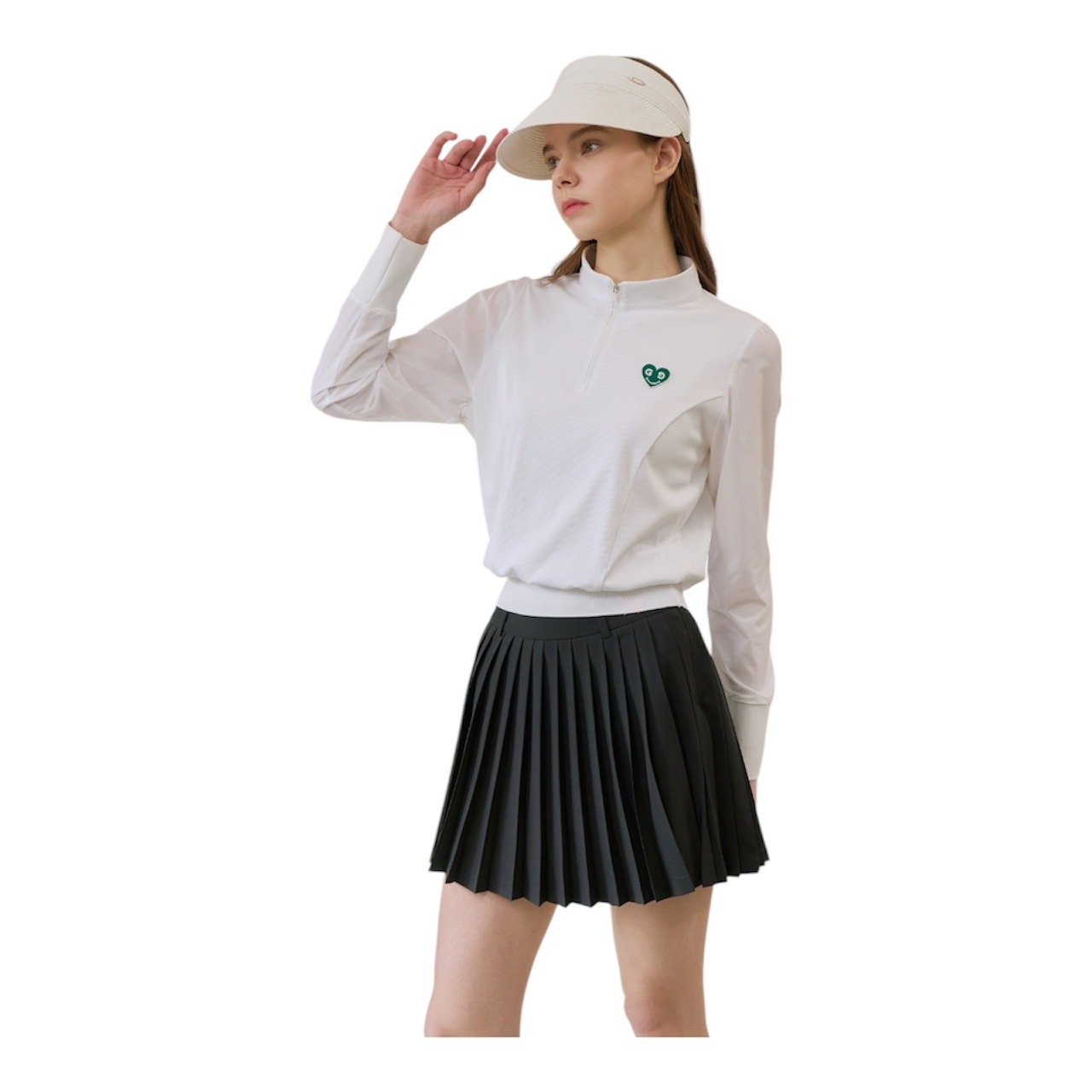 GOXO ゴーエックスオー グリーンハートモックネックロングスリーブ ホワイト