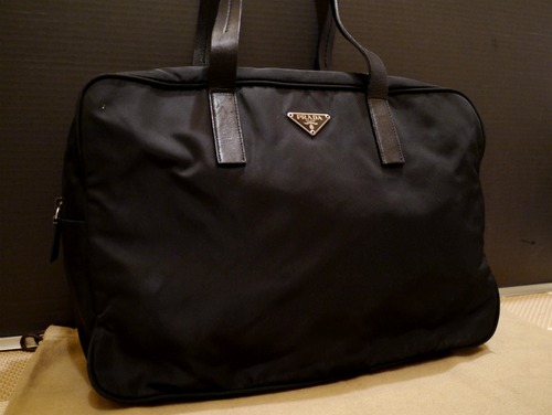 ◆PRADAプラダ A4対応ビジネス可 ナイロンxレザー トート バッグ黒◆