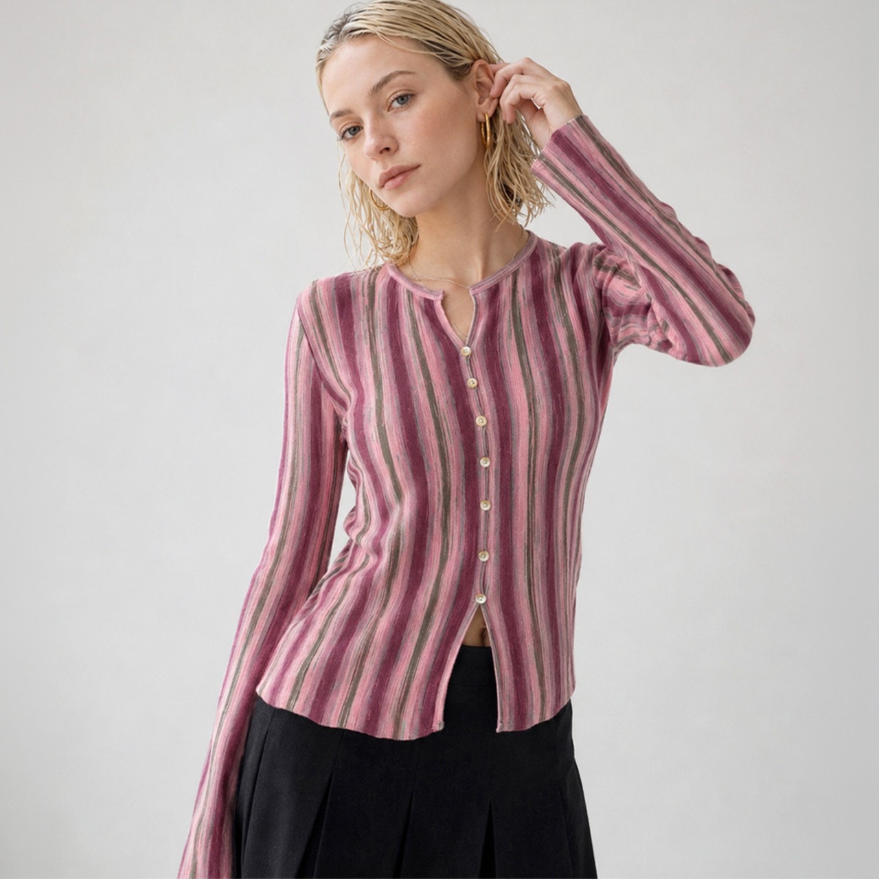 Skinny button-up cardigan A00073