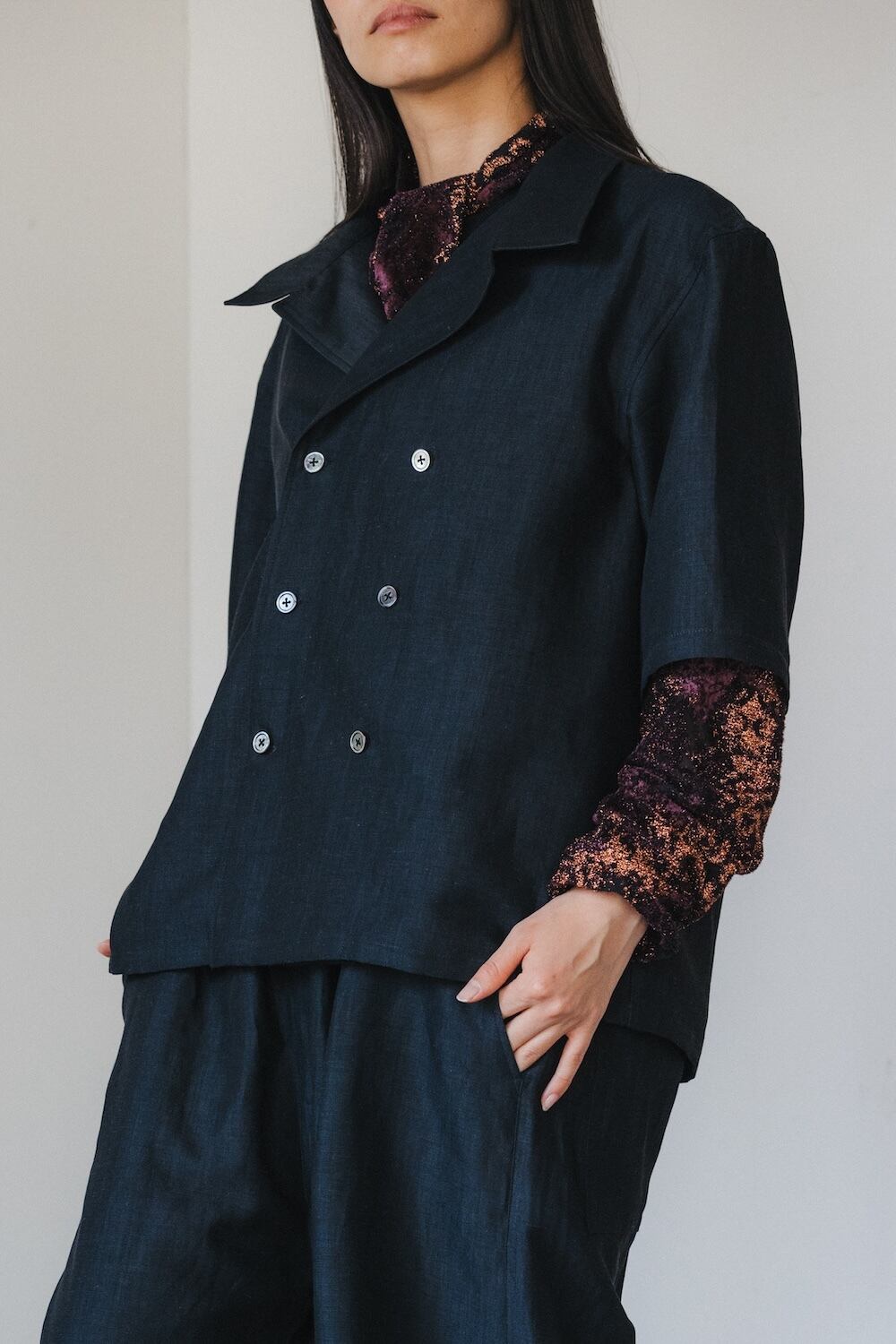 Noir Fr(ノアファー)Kesa open collar shirt