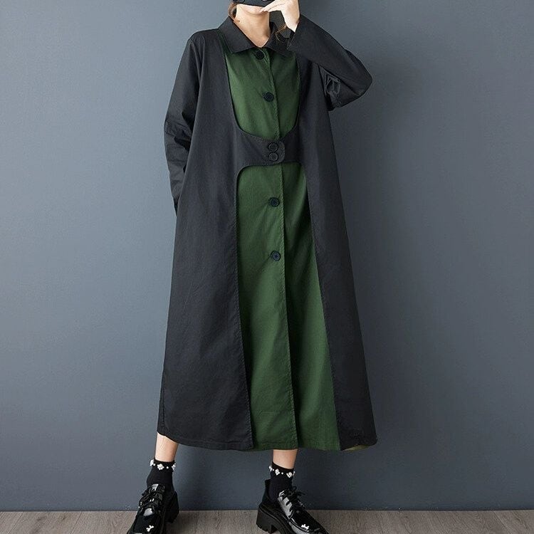 CONTRAST DESIGN MIDI A-LINE SHIRT DRESS 2colors M-15080