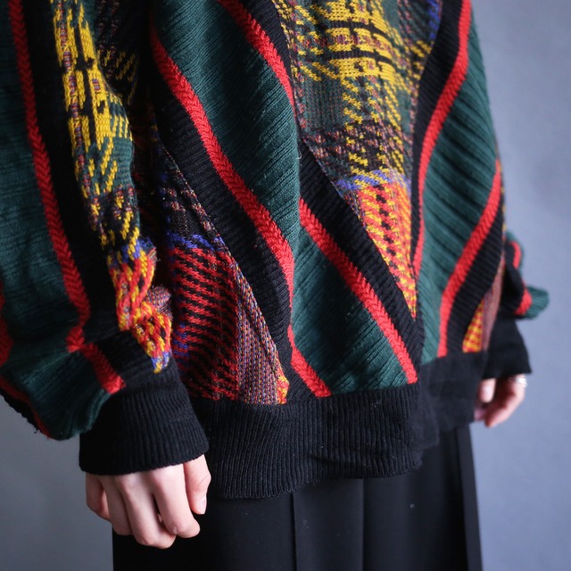 good coloring and switching knit pattern loose silhouette sweater