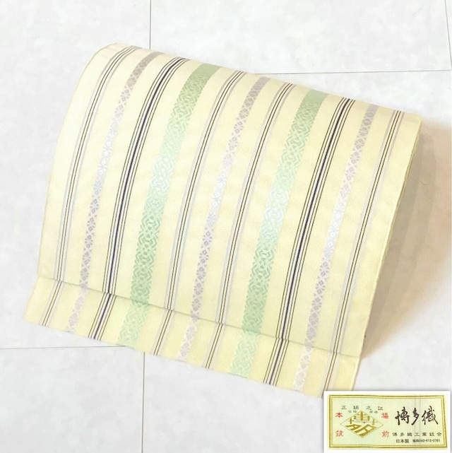 新品【夏帯】博多帯 紗献上 名古屋帯 正絹 博多織 パステル 黄色 紫 黄 
