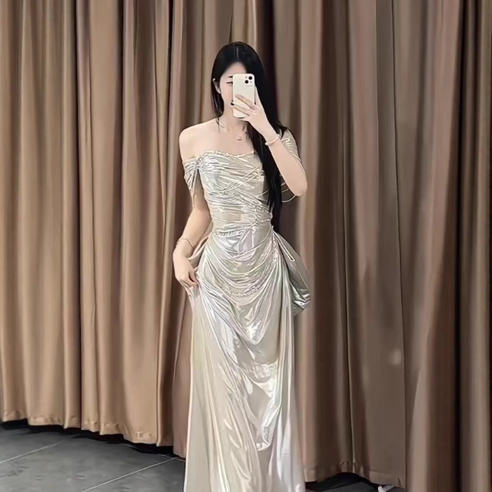 ロングドレス キャバドレス パーティードレス オフショルダー ロングドレス 上品 エレガント パーティー 誕生日 LW2-YYR12