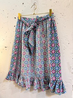vintage pink×blue  flower frills apron
