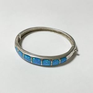 Vintage 925 Silver Synthetic Opal  Inlay Hinged Bracelet From Hungary