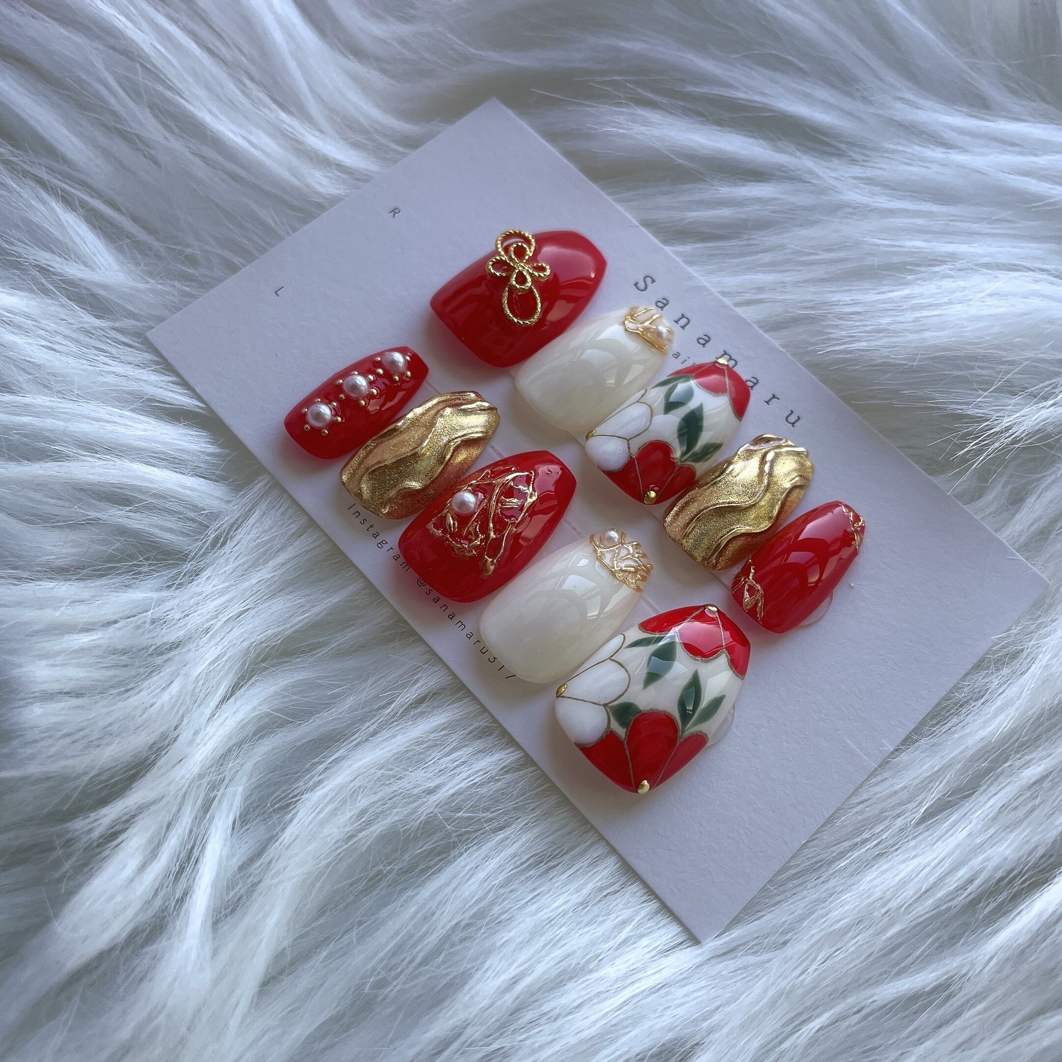 105 】ネイルチップ ぷっくりお花ネイル 春 フレンチ 成人式 入学式