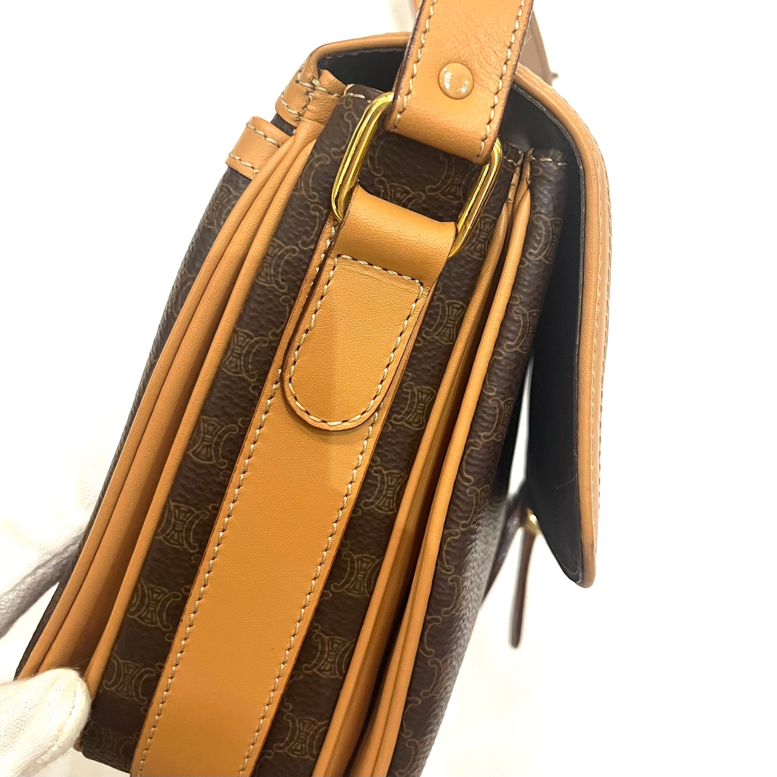 CELINE】2407 セリーヌマカダム ショルダーバッグ／ブラウン×pvc