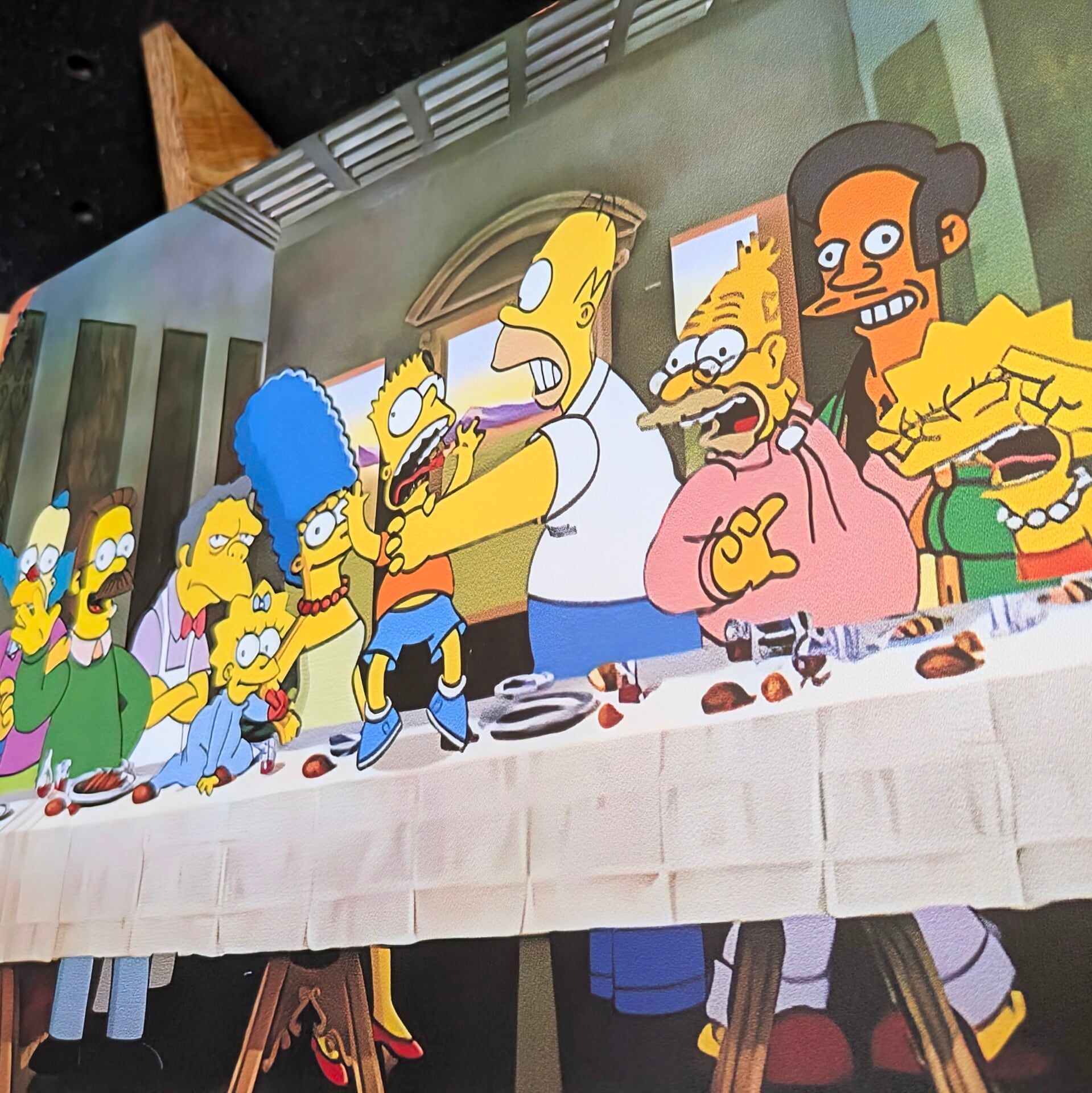 送料無料！ちょうどいいブリキ看板【 The Simpsons （ シンプソンズ ）】最後の晩餐(笑) /  METAL SIGN / メタルサイン / ブリキ看板 / サインボード / ビンテージ加工 〚アメリカン雑貨 アメトイ〛