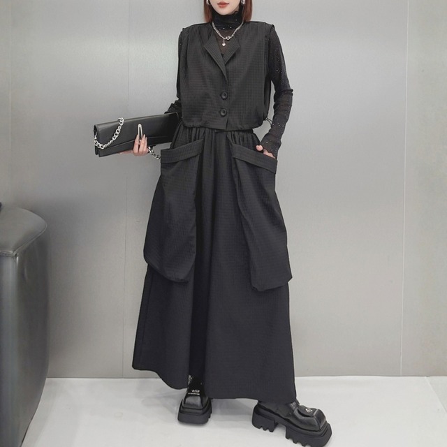 Cropped vest wide pants setup C1628