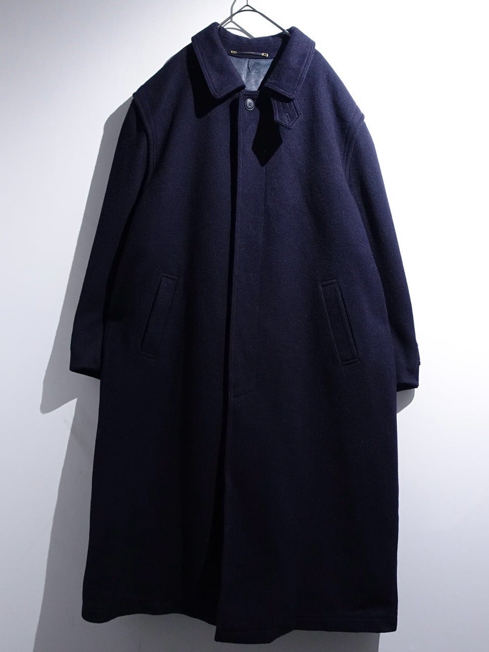 EURO Navy Alpaca & Wool Long Loden Coat with Chin Strap