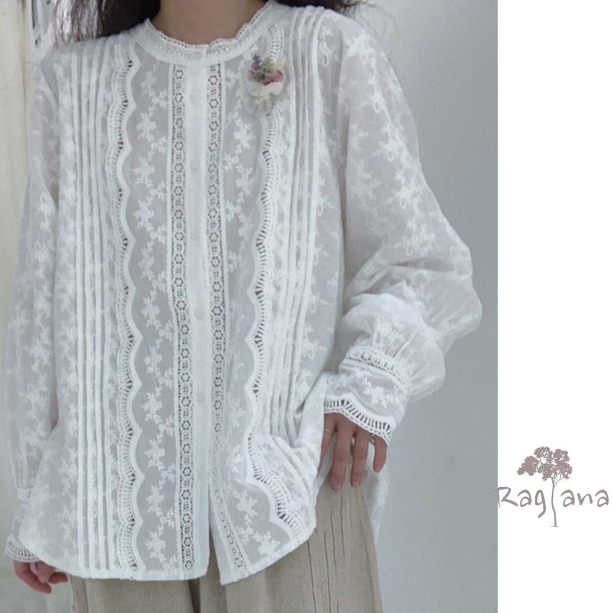 定価7万 22SS 立ち入ら drawer 総レース コットン刺繍ノースリーブブラウス
