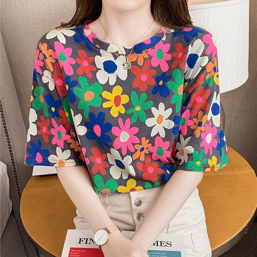RL477】Handwritten Style Floral Tshirt（手書き風花柄Tシャツ ...