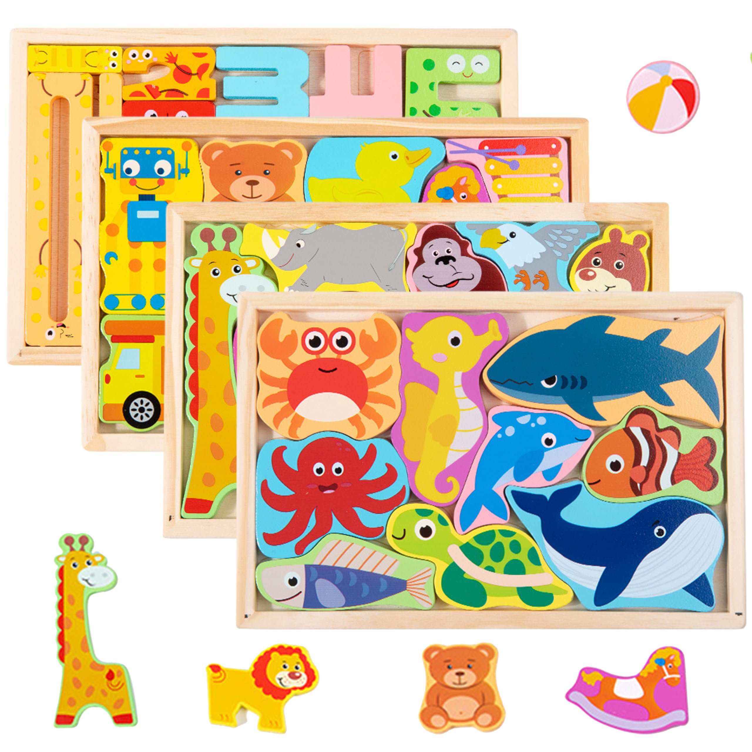 【在庫のみ】Shinse 木製パズル 型はめパズル 形合わせ かたはめ モンテッソーリ 3 4 5 6歳 子ども 幼児 早期開発 知育玩具 指先あそび 数字・形・図形認識 男の子 女の子 おもちゃ 誕生日 クリスマス (セット2-4PCS)