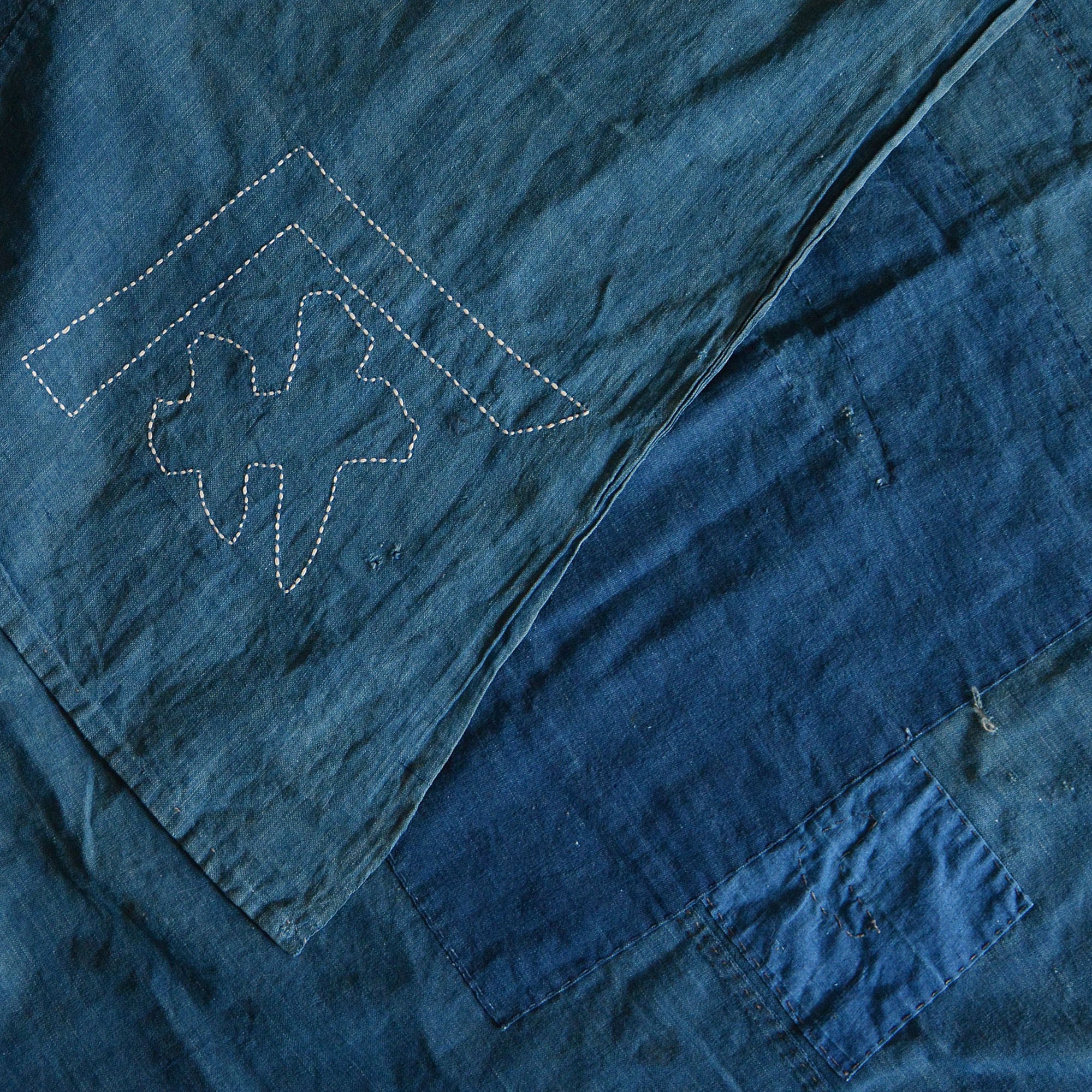 japan vintage BORO 古布　敷物　刺し子　襤褸　藍染　木綿