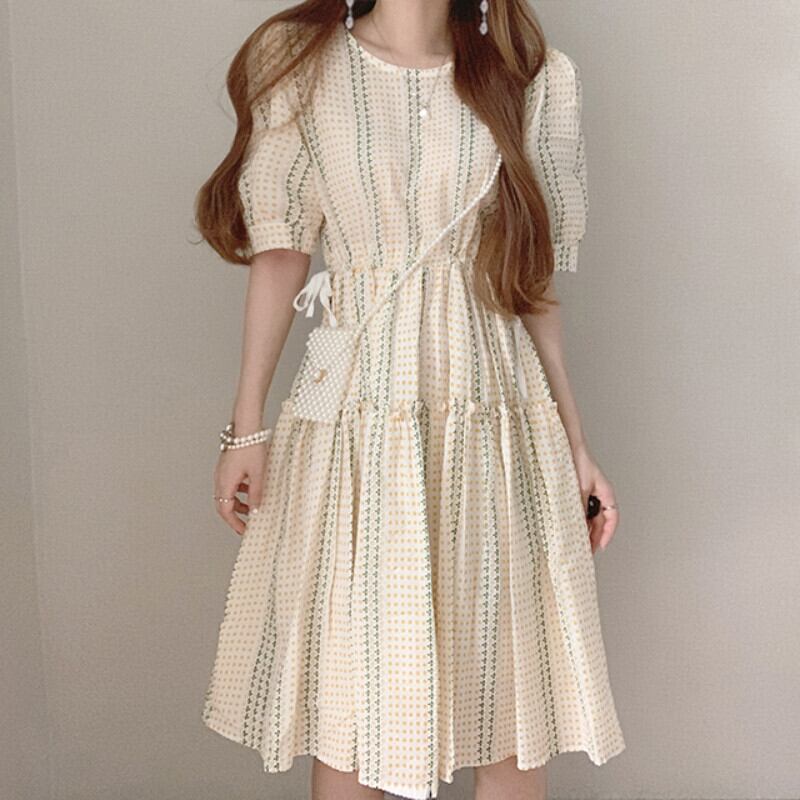 フローラルラウンドネックスカート サマードレス 夏物 花柄 Oネック ドラファッションホール42183607903