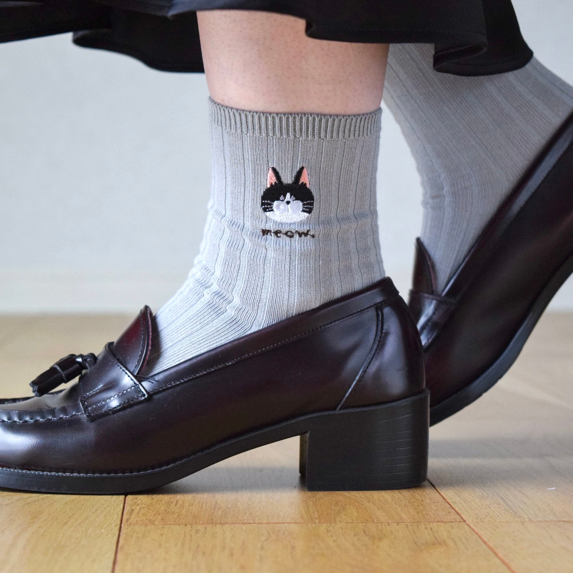 選べる猫29種!レディース刺繍ソックス【グレー】靴下 母の日 記念日 誕生日 うちの子 クリスマス
