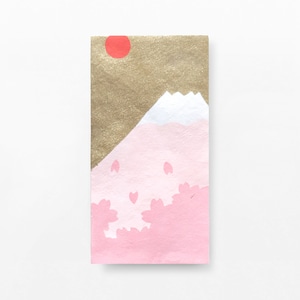 手摺り型染め金封　富士に桜