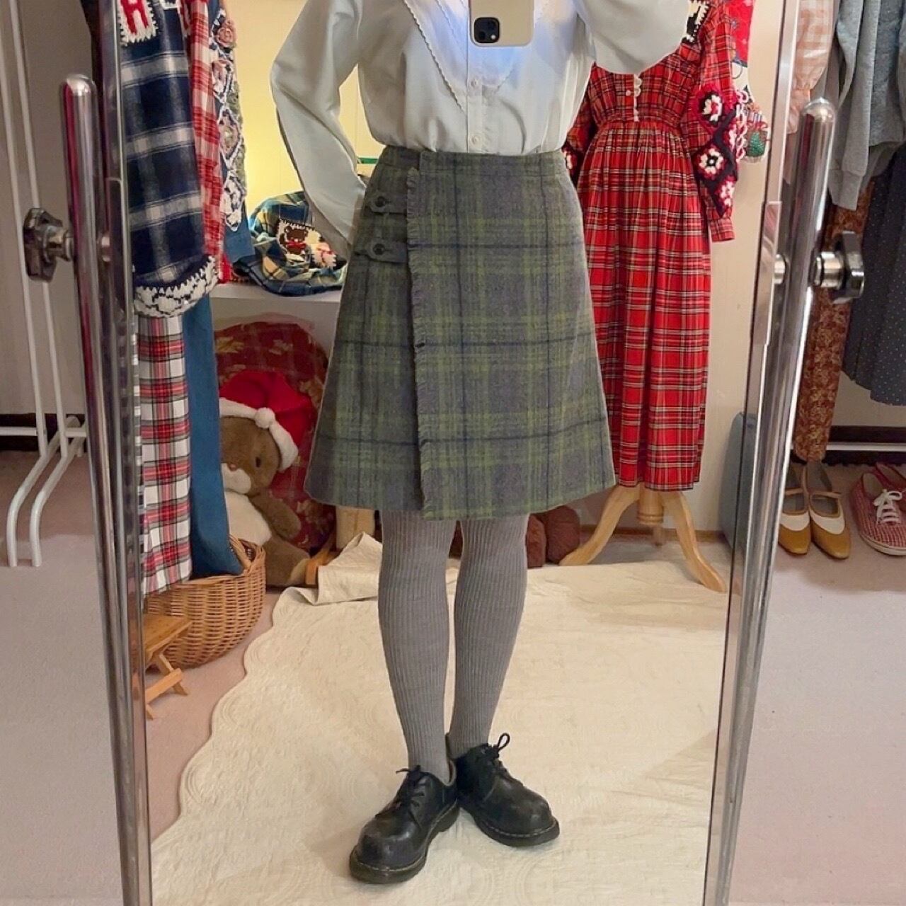 light green check wrap skirt