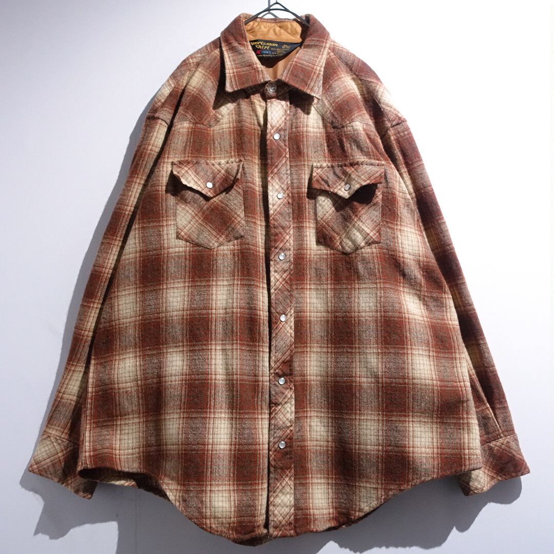 70s Warm Color Ombre Check Wool Western Shirt