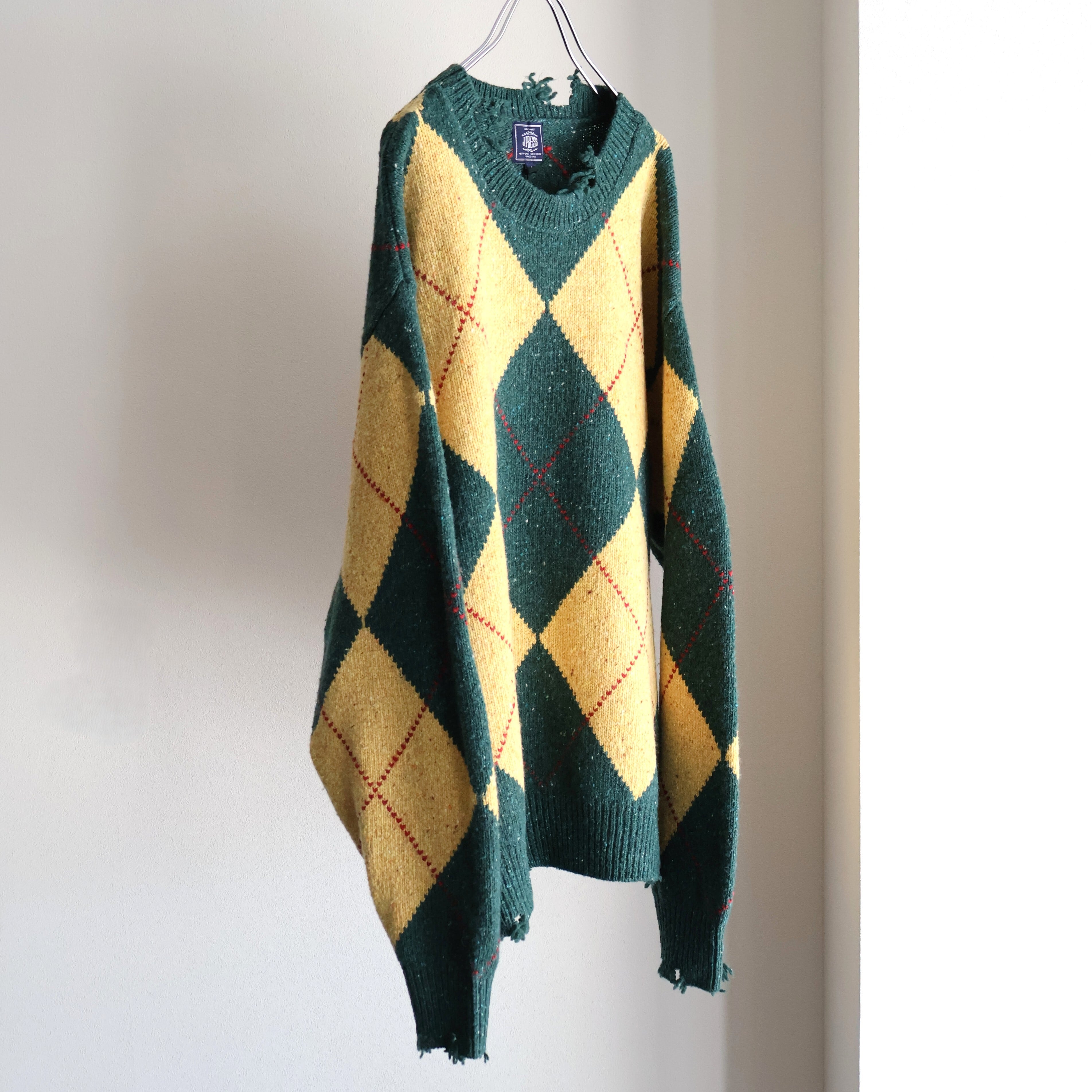 J.PRESS ORIGINALS “ RWS Wool Alpaca Nylon Nep Crew Neck Damage Knit ( Argyle )”