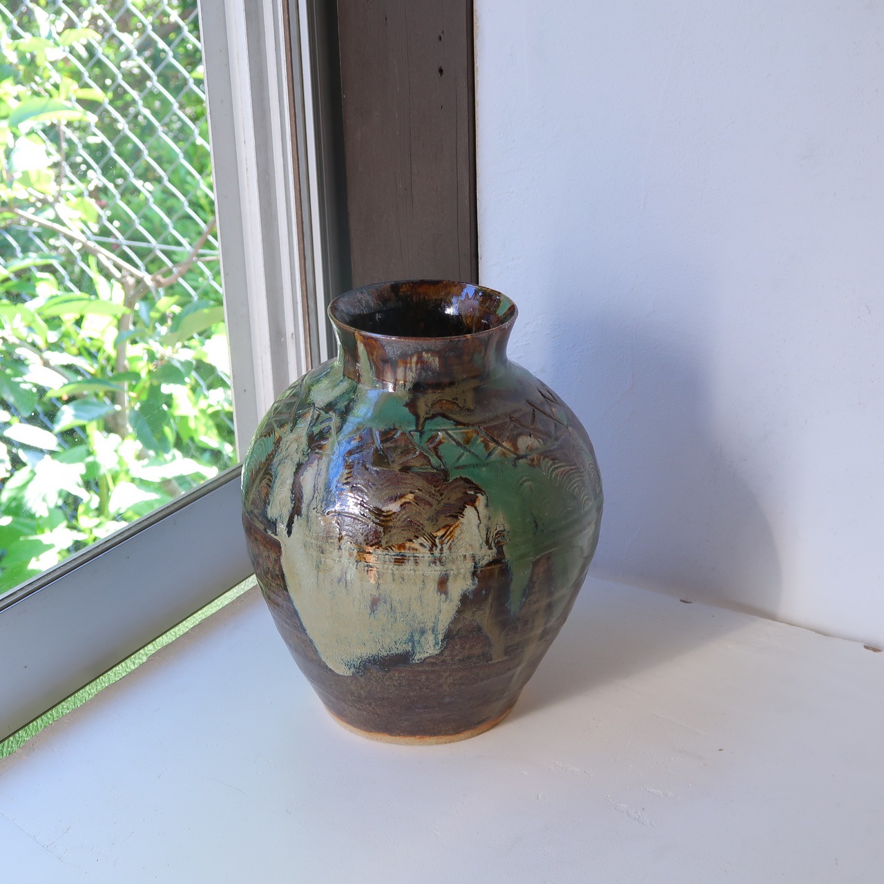 グリーンとホワイトのあいがけ花瓶