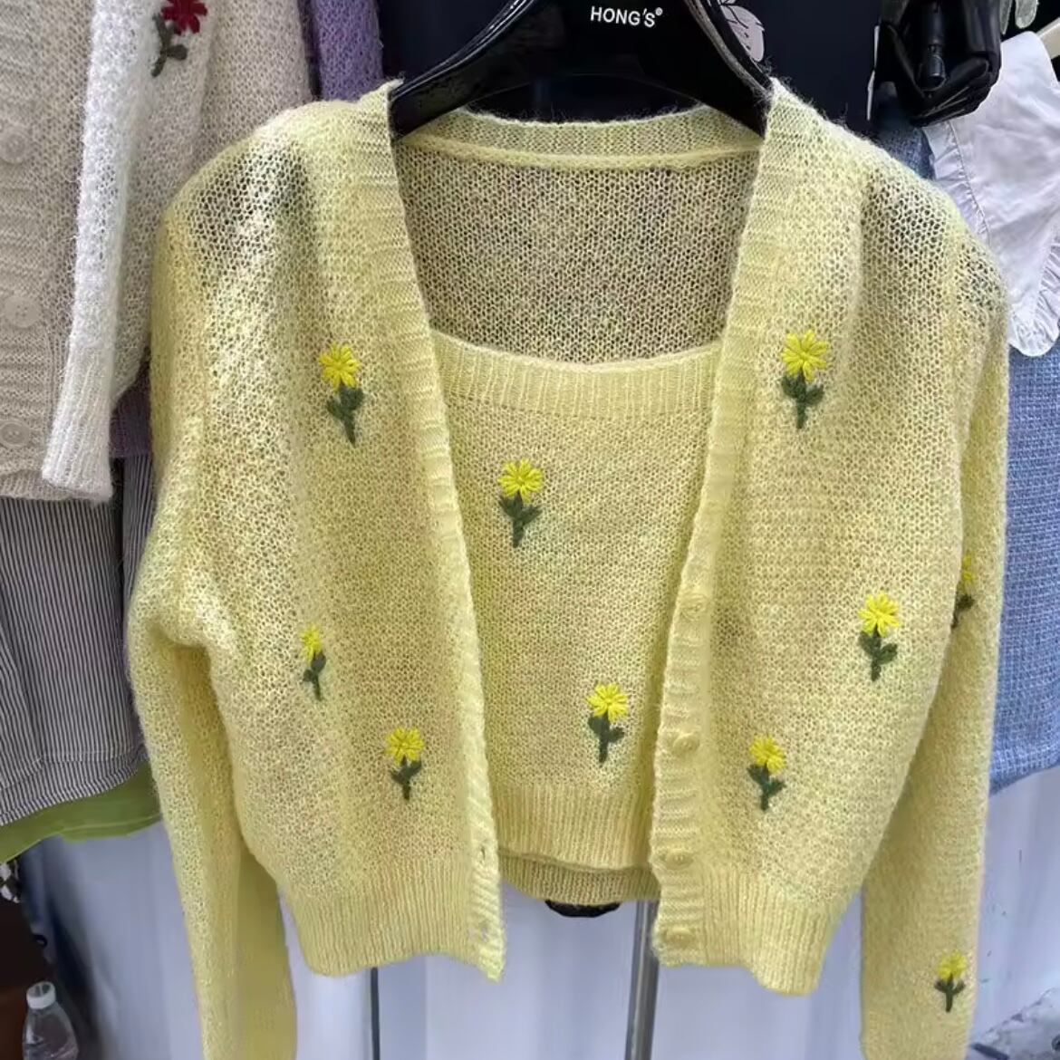 フラワーステッチカーディガンセット