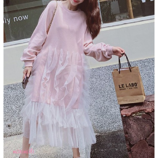 チュールフレア Aライン スウェット ワンピース 2color 25449