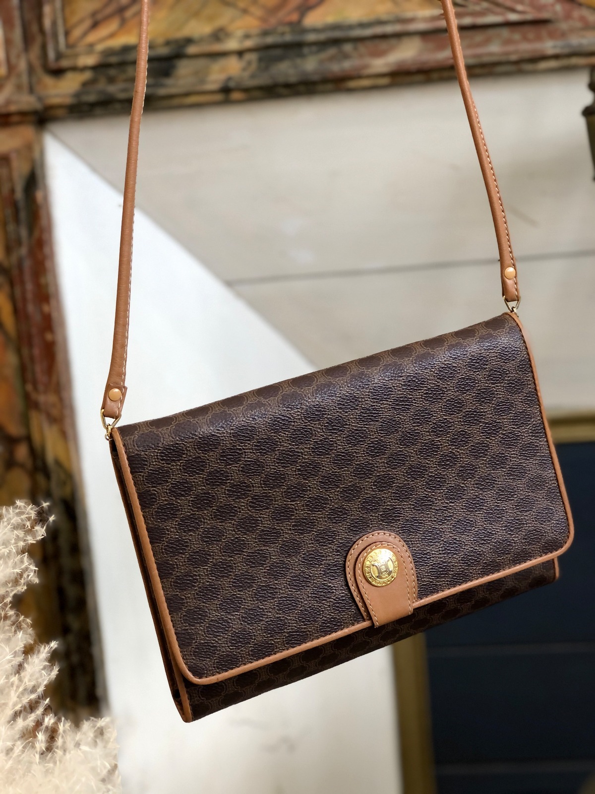 CELINE セリーヌ マカダム ブラゾン ボタン クロスボディ ショルダー 
