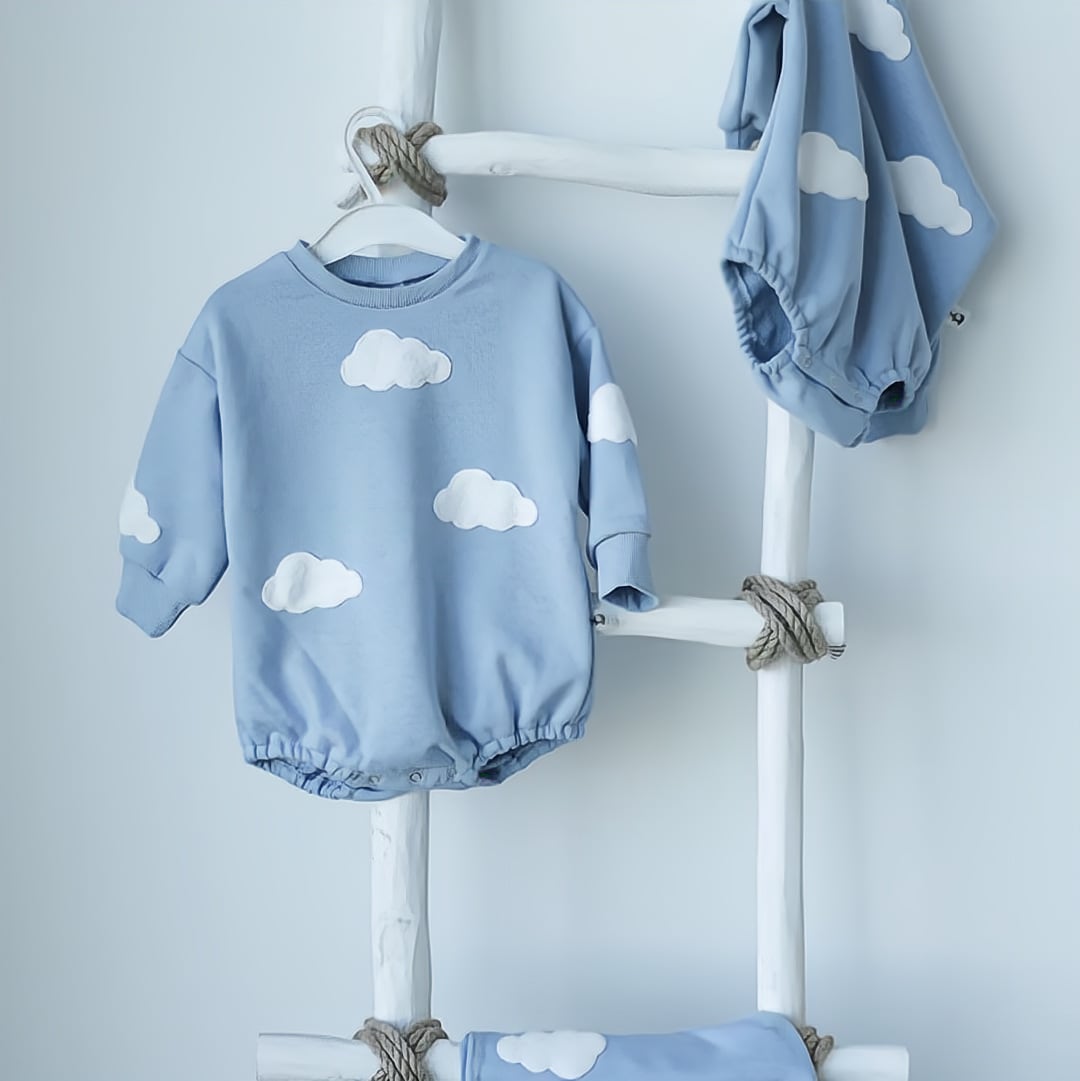 ,ベビー幼児女の子男の子ins風長袖ロンパース 雲柄花柄 かわいい秋冬服 ブルー グリーン lwb0082