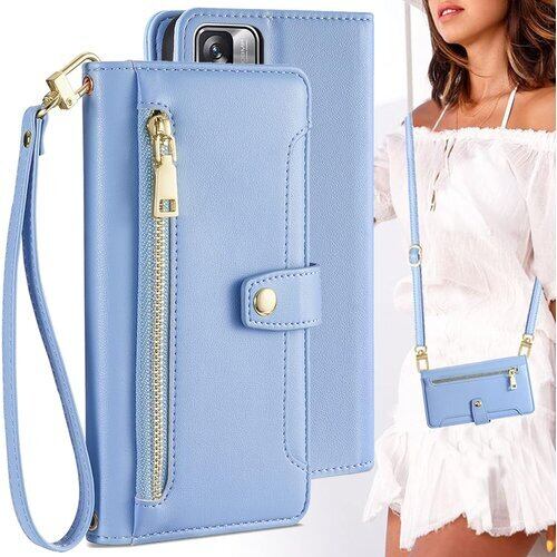 Xiaomi適用 Redmi Note11 4G ケー te11 ケース レッドミ Note11 4G カバー シャオミ ノート11 4G 携帯ケース ノート11 スマホケース 手帳型 適用 case BonwFzin ストラップホール付き カード収納 バッグ マグネット スナップ 肩がけ 首掛け 斜め掛け カードケース ファスナー 耐衝撃 ストラップ付き カバー スタンド カード カード入れ スマホケース 浅い藍 ライトブルー 1786