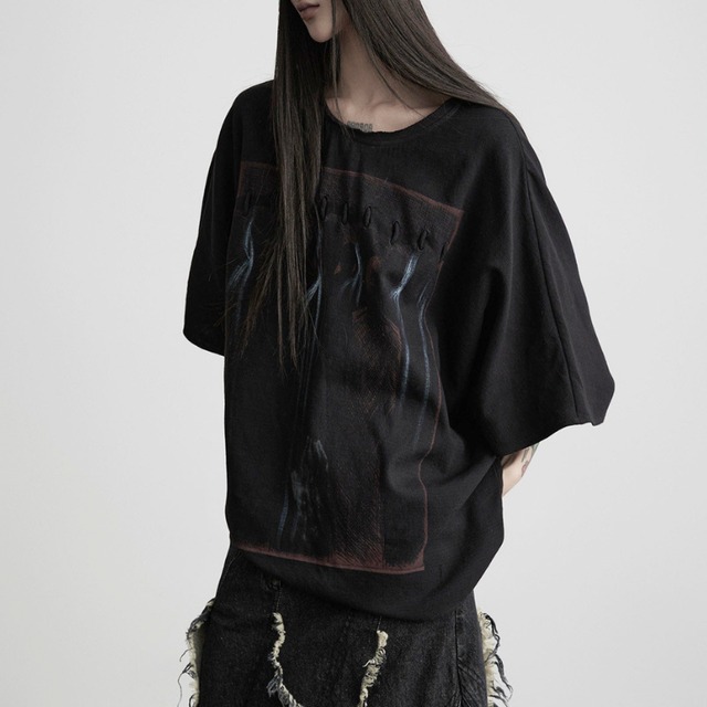 Distressed graphic dolman t-shirt C1550